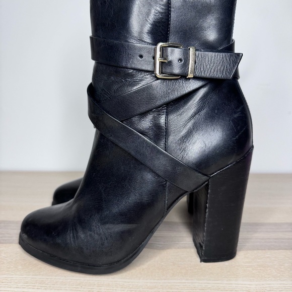Black Leather Women's Ankle Boots - Picture 3 of 4